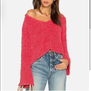 NWOT Free People Sand Dune Bell Sleeve Cotton Blend V-neck Pink Sweater